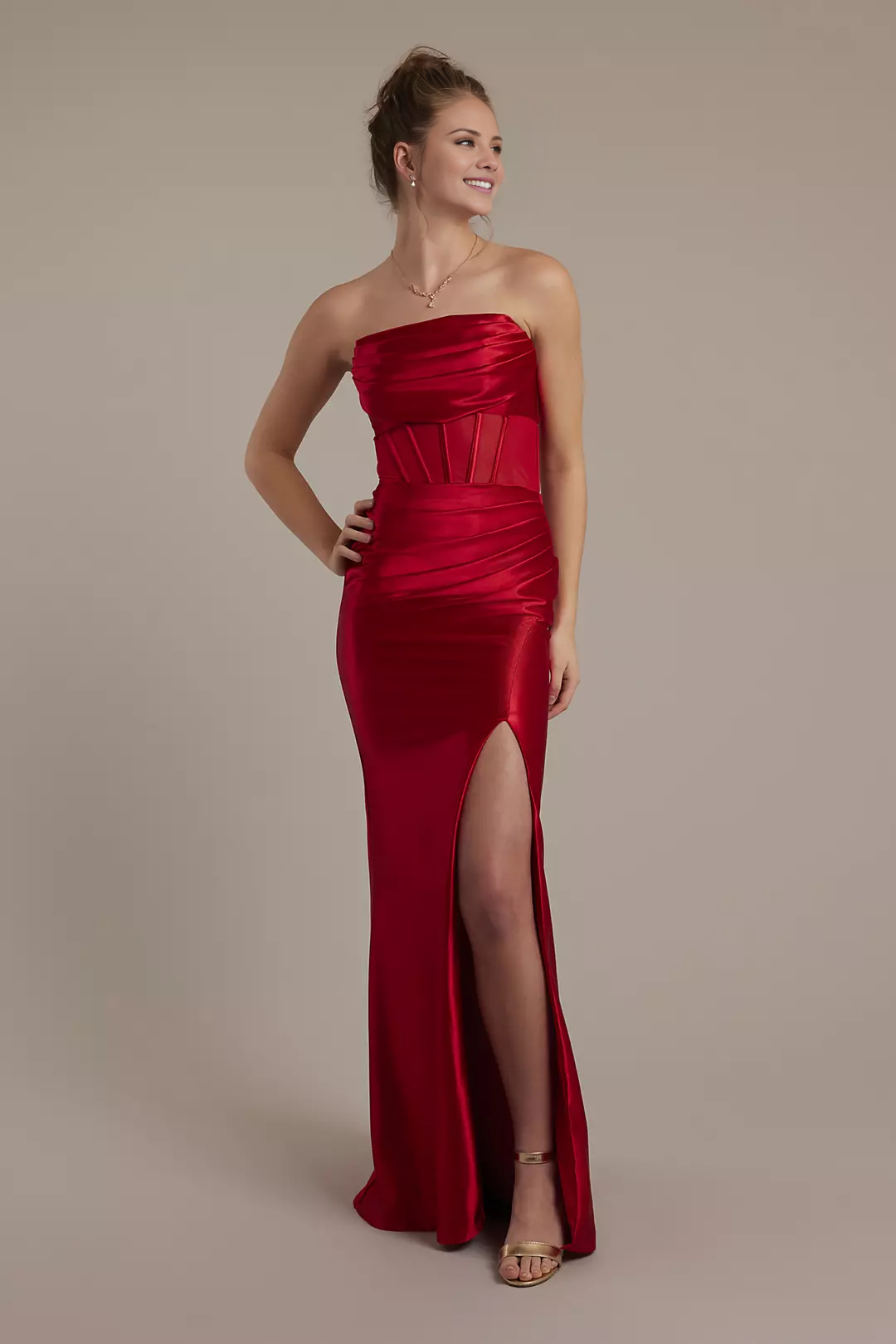 Sheath Satin Lace-Up Back Draped Prom Dress - Chloe Dress