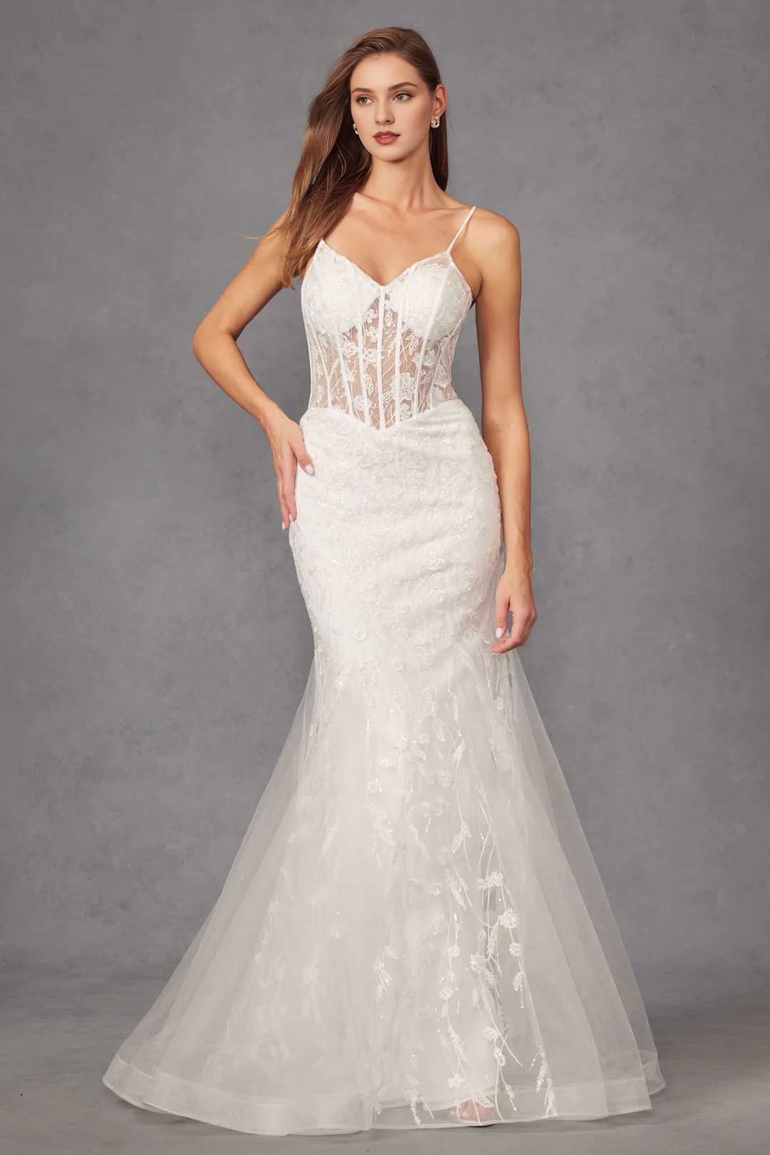 Lace Long Sleeve Lace-Up Back Embroidered Wedding Dress - Chloe Dress