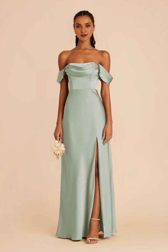 Off-Shoulder Satin Backless Floor-Length Wedding Dress - Chloe Dress