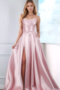 A-Line High Neck Sequin Sleeveless High Slit Evening Gown - Chloe Dress