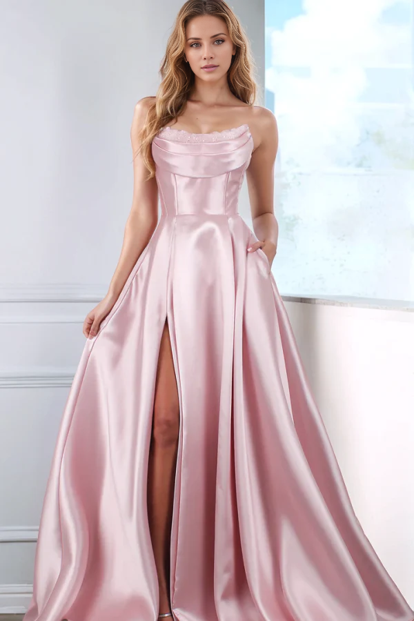 A-Line High Neck Sequin Sleeveless High Slit Evening Gown - Chloe Dress