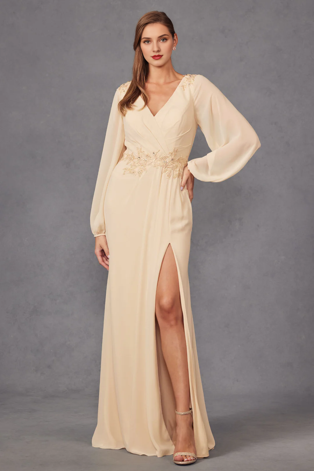 A-Line Long Sleeve High Slit Dress - Chloe Dress