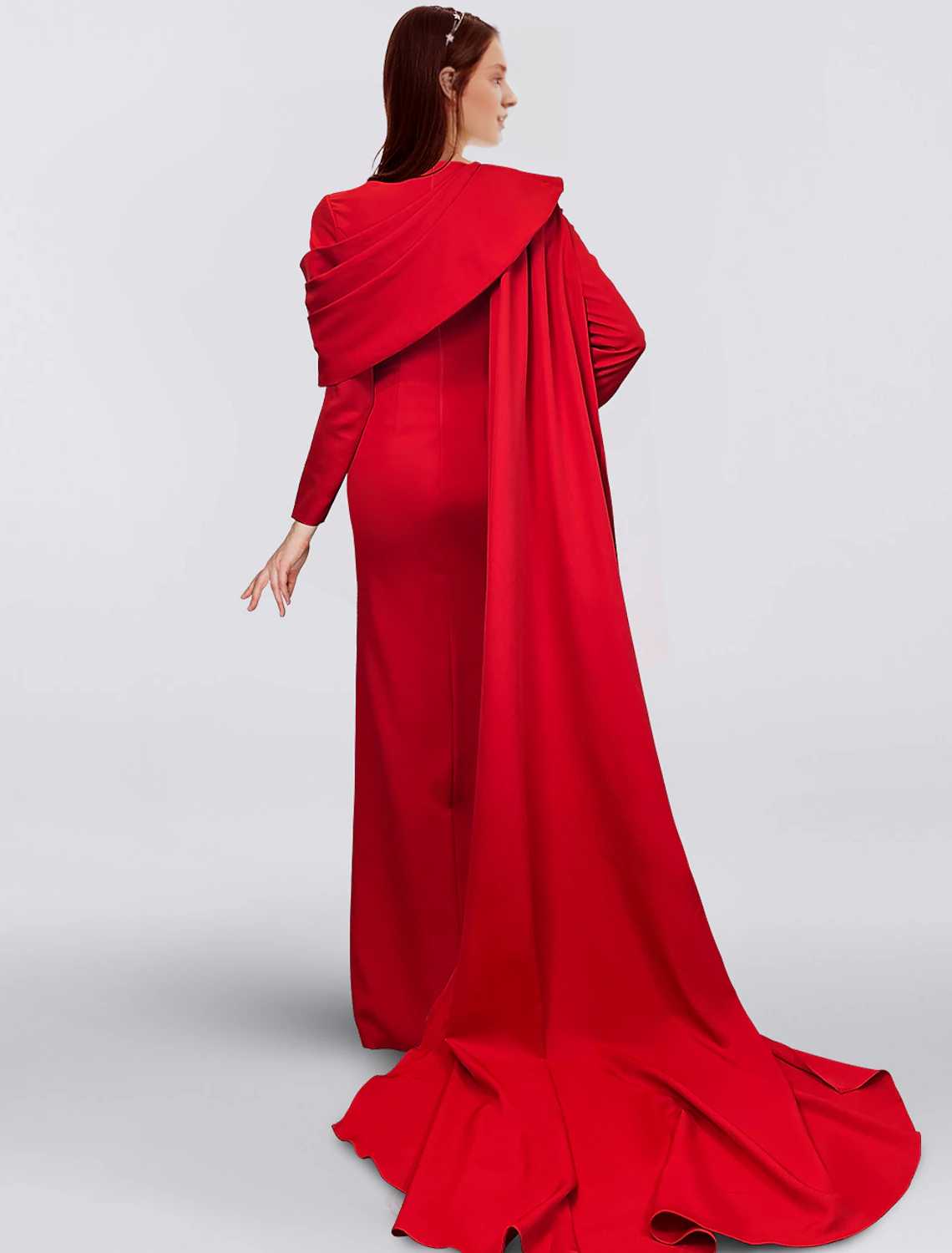 Black Sheath Cowl Neck Long Sleeve Button Back High Slit Evening Gown - Chloe Dress