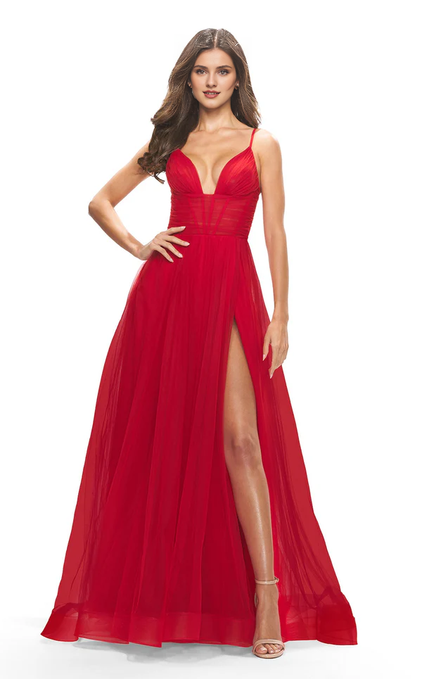 A-Line V-Neck Lace-Up Back Floor-Length Prom Dress - Chloe Dress