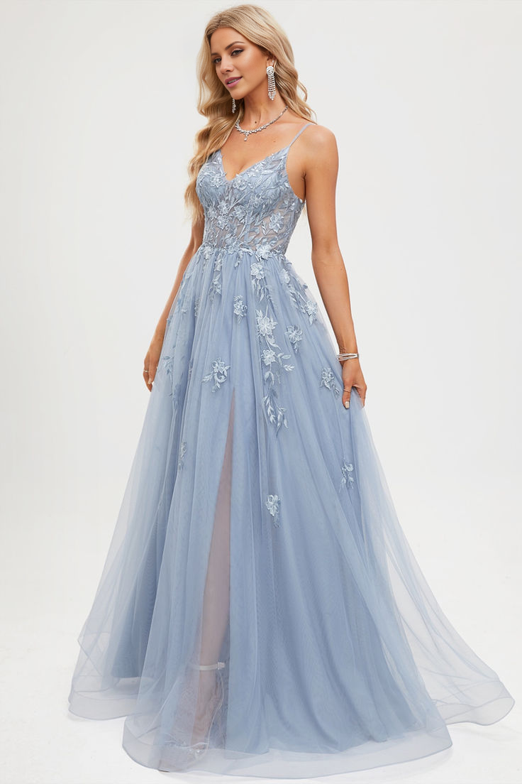 A-Line V-Neck Chiffon Floor-Length Evening Gown - Chloe Dress