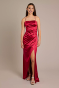 Square Neck Satin High Slit Dress - Chloe Dress