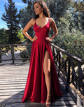 Red Satin High Slit Floor-Length Prom Dress - Chloe Dress