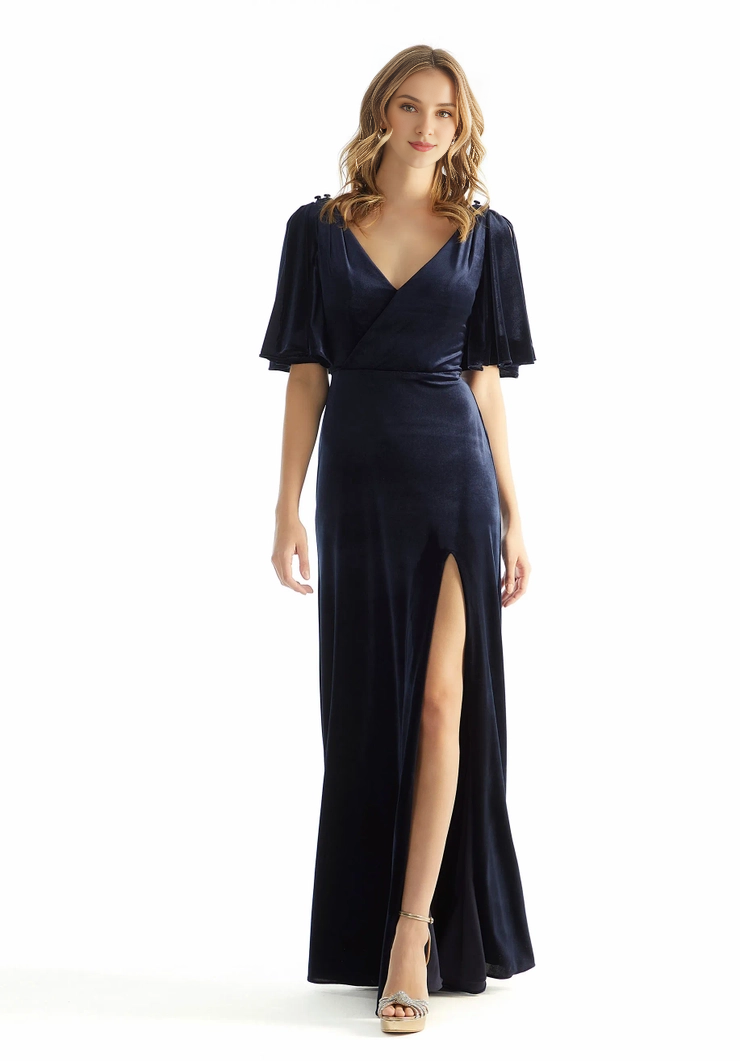 V-Neck Satin Short Sleeve Zipper Back Floor-Length Dress - Chloe Dress