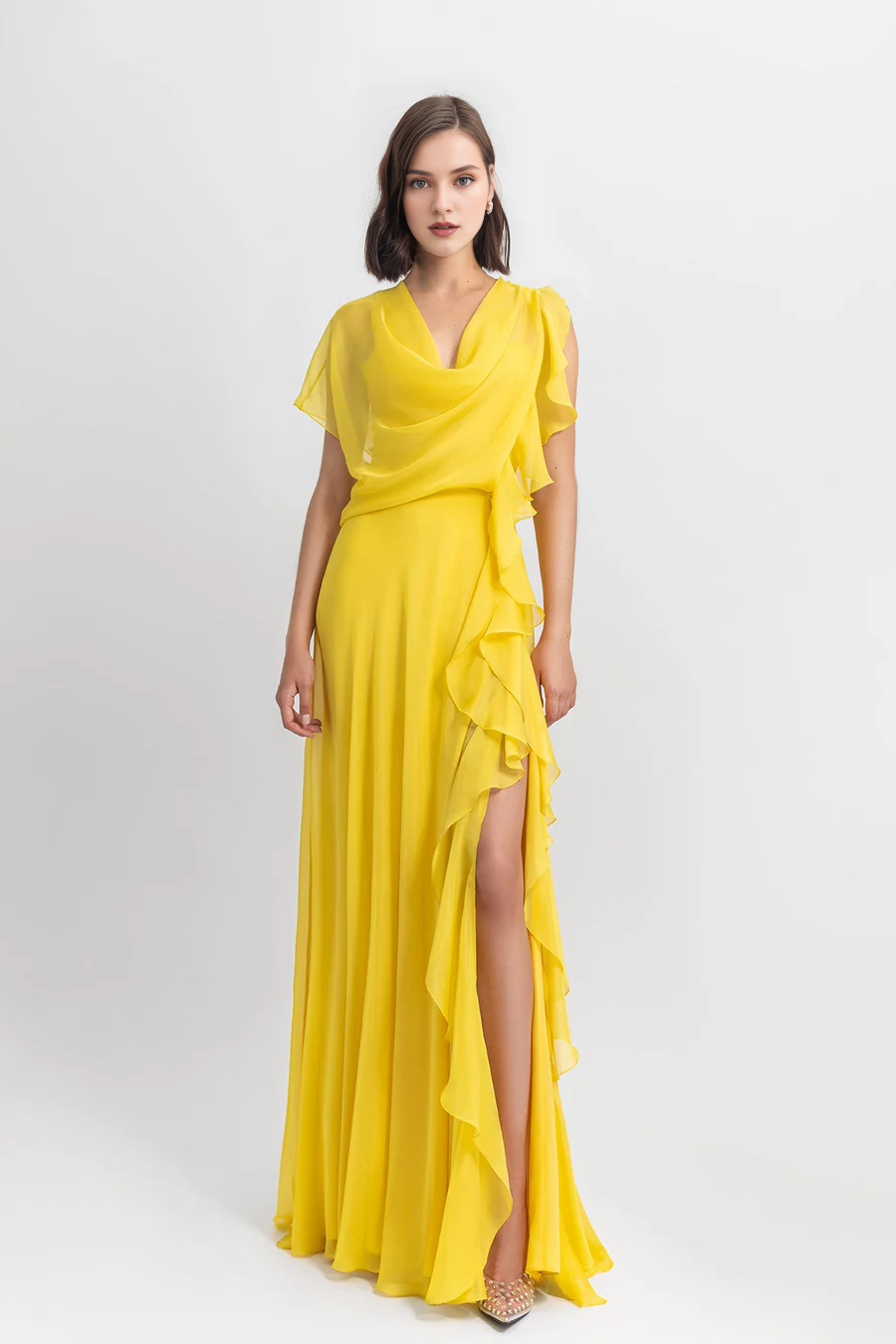 Chiffon Asymmetric Evening Gown - Chloe Dress