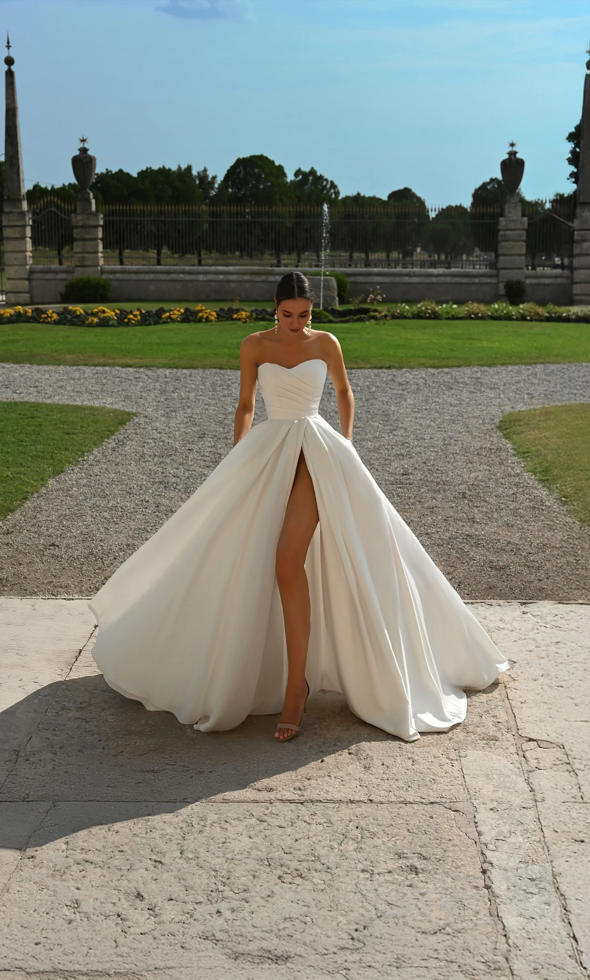 A-Line Satin Button Back High Slit Wedding Dress - Chloe Dress