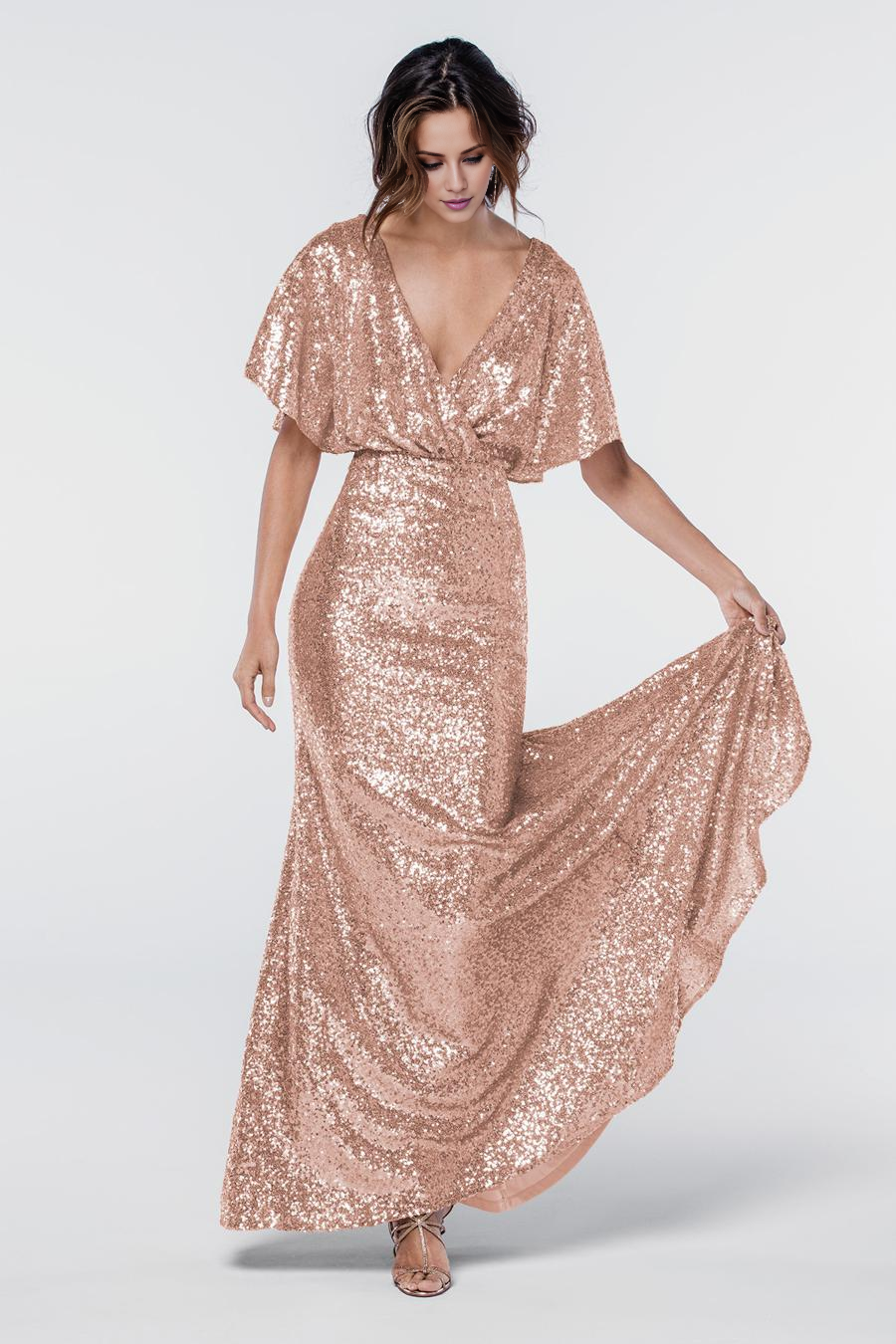 V-Neck Sequin Short Sleeve Backless Floor-Length Evening Dress - Chloe Dress