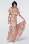 V-Neck Sequin Short Sleeve Backless Floor-Length Evening Dress - Chloe Dress