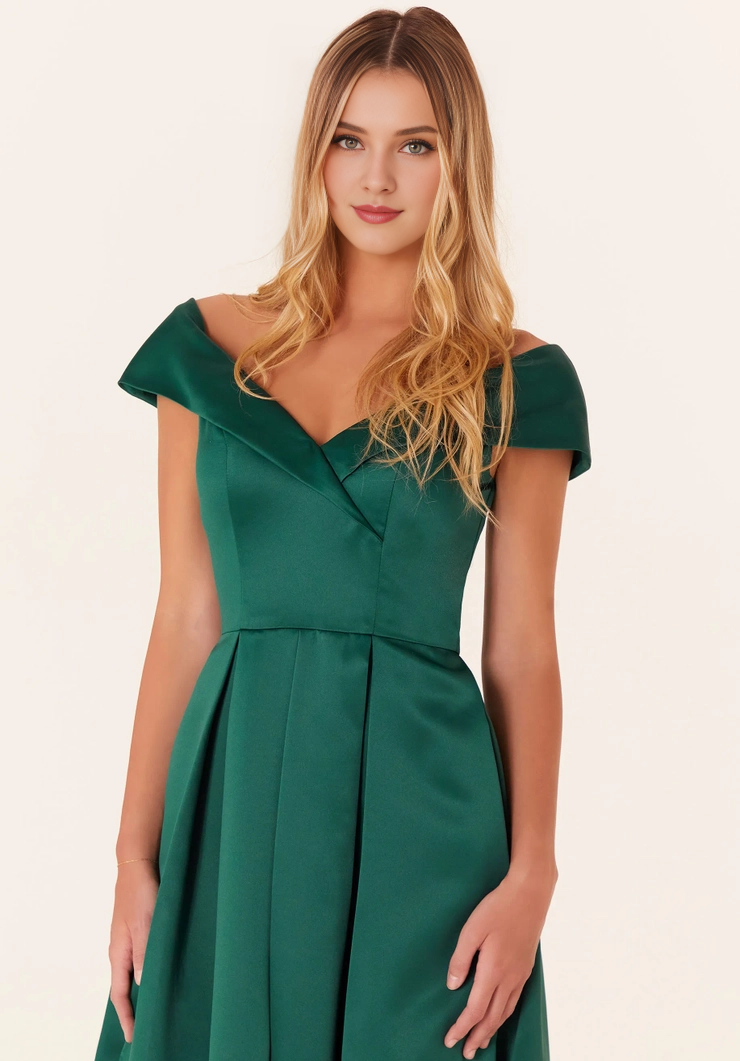 A-Line Off-Shoulder Satin Short Sleeve High Slit Mini Wedding Dress - Chloe Dress