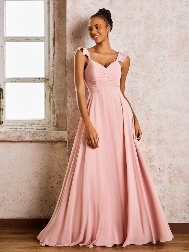A-Line Sweetheart Chiffon Floor-Length Wedding Dress - Chloe Dress
