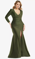 Satin Long Sleeve Wrap Prom Dress - Chloe Dress