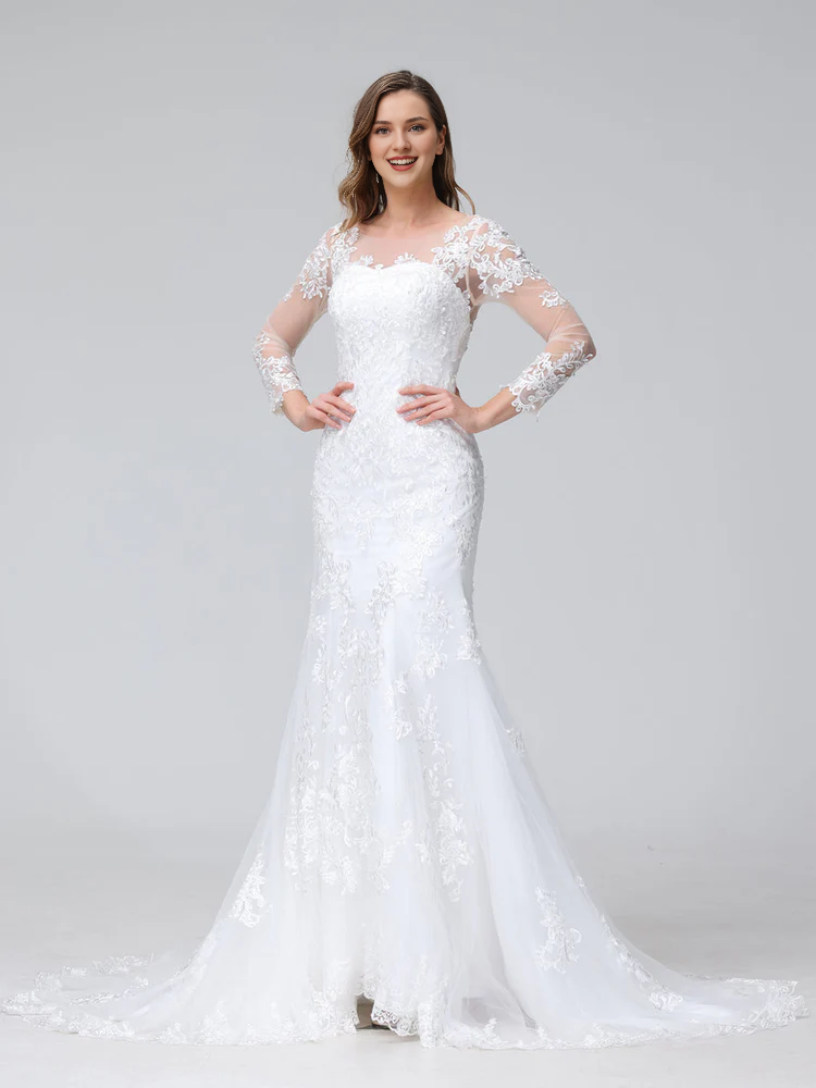 Mermaid Sweetheart Lace Long Sleeve Wedding Dress - Chloe Dress
