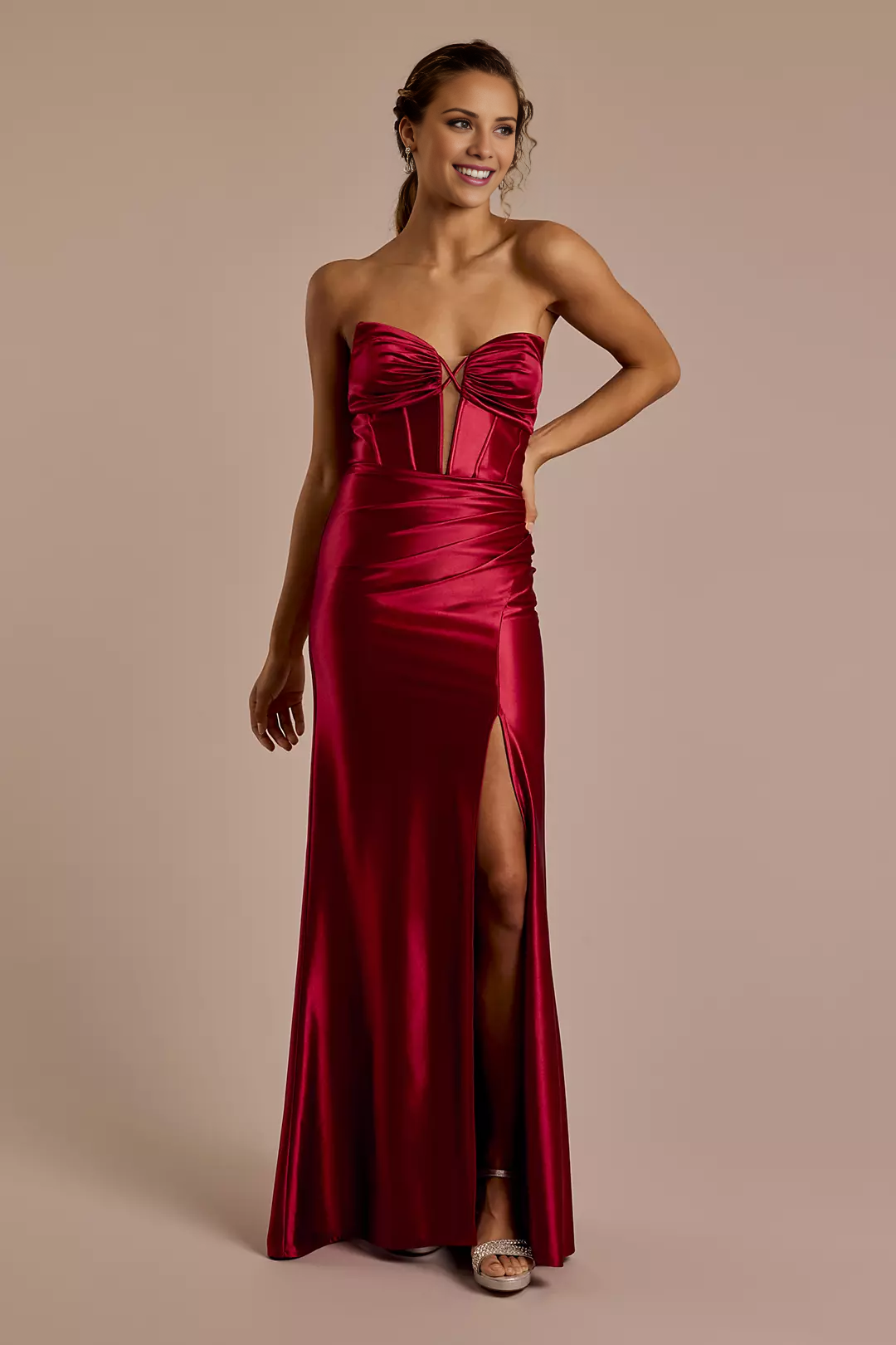 Strapless Satin Backless High Slit Floor-Length Prom Dress - Chloe Dress
