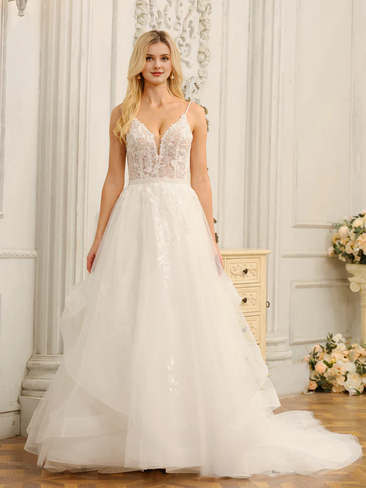 V-Neck Sleeveless Applique Wedding Dress - Chloe Dress