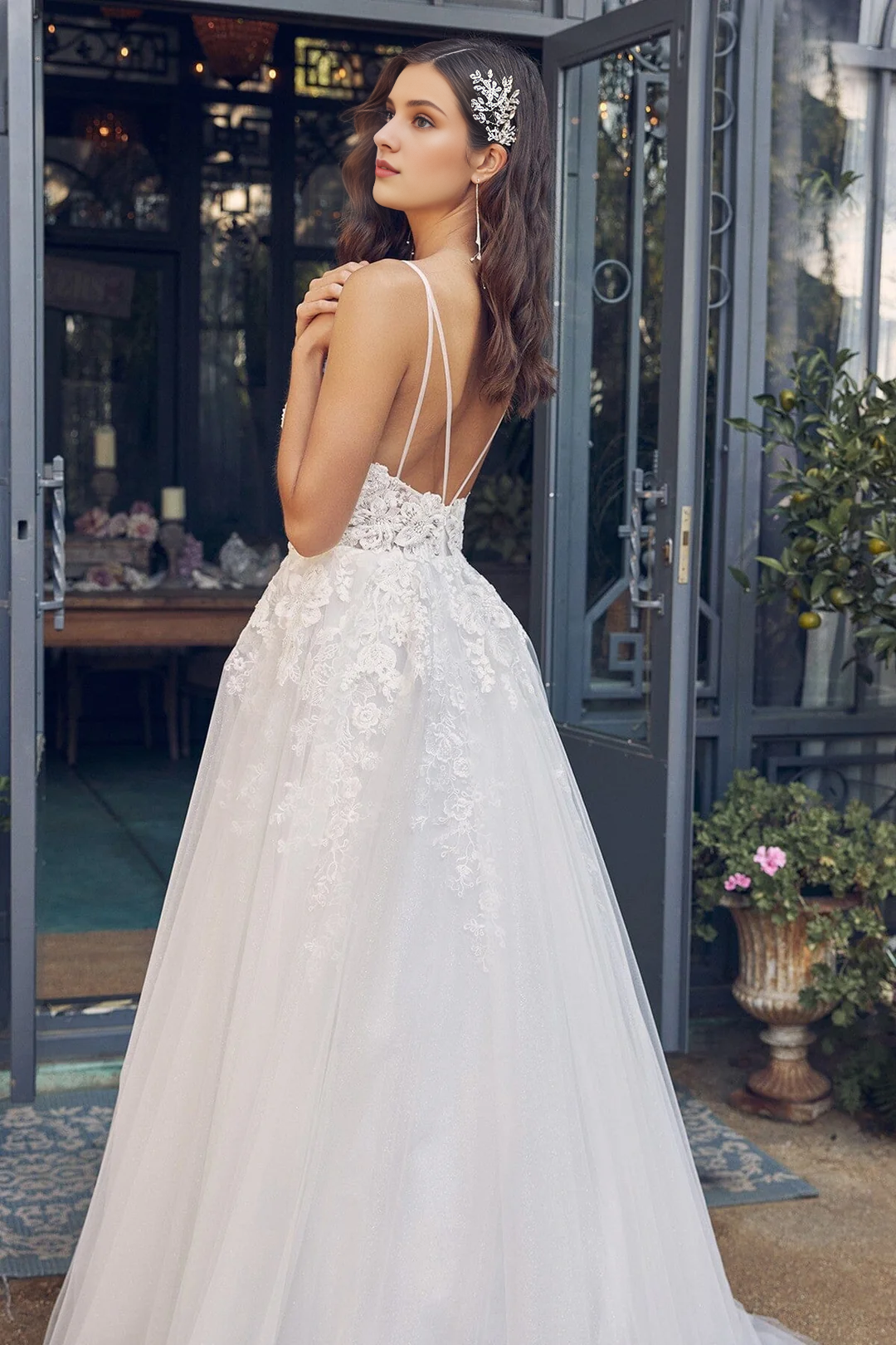 V-Neck Long Sleeve Wedding Dress - Chloe Dress