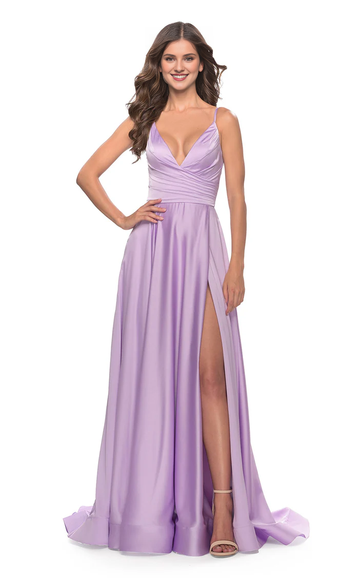 A-Line V-Neck High Slit Floor-Length Evening Dress - Chloe Dress