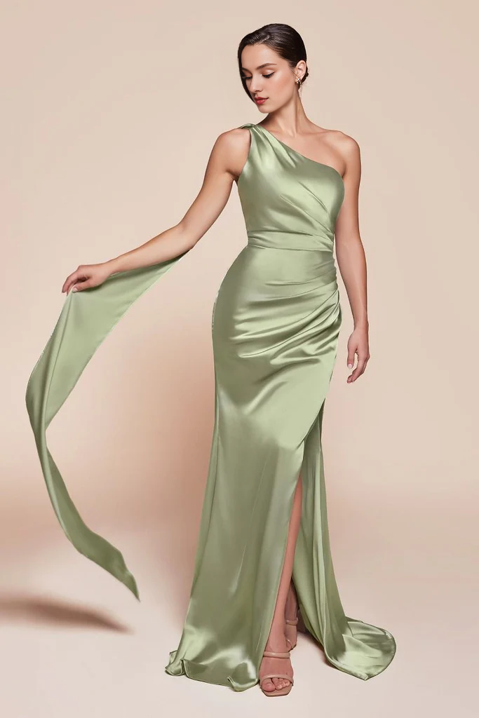 One-Shoulder Satin Floor-Length Evening Gown - Chloe Dress