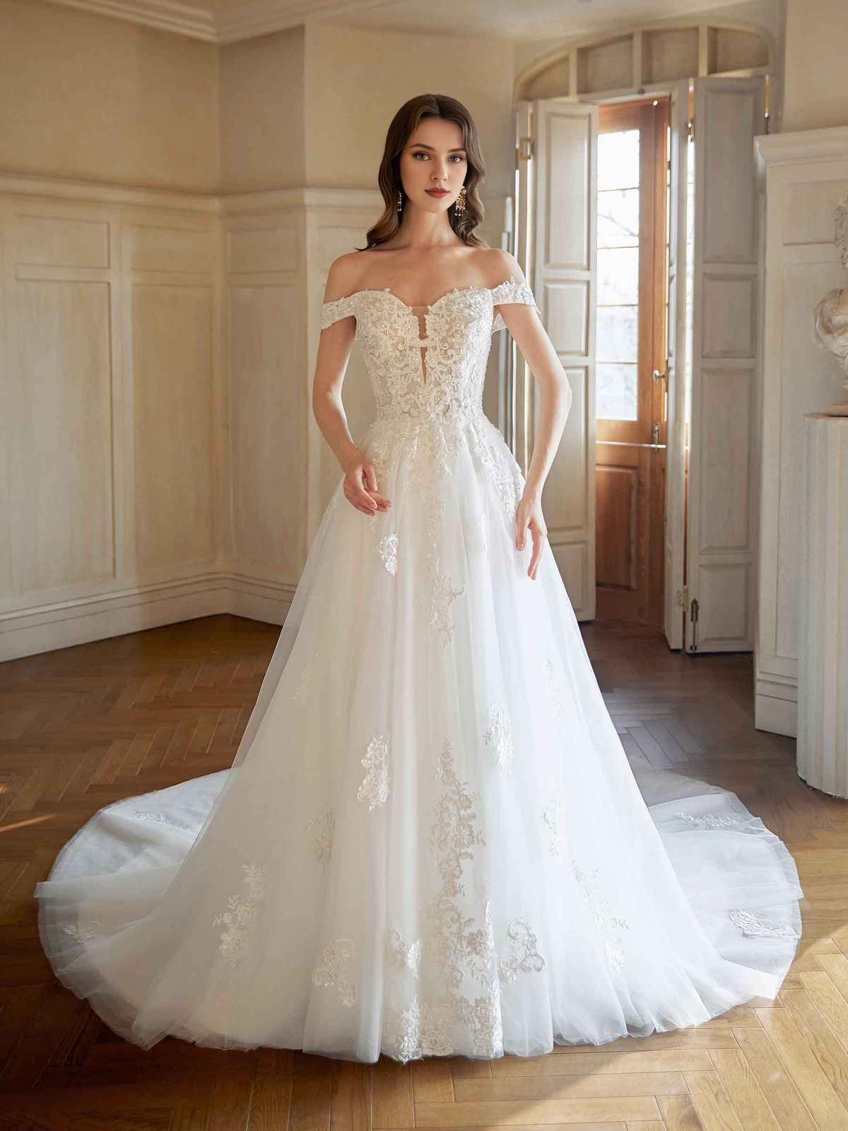 A-Line Off-Shoulder Lace Wedding Dress - Chloe Dress