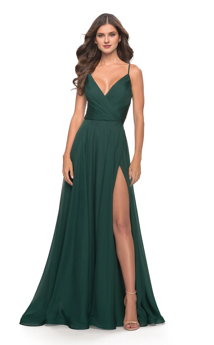 A-Line V-Neck Lace-Up Back Floor-Length Evening Dress - Chloe Dress