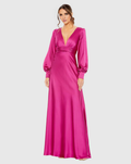 V-Neck Satin Long Sleeve Floor-Length Evening Dress - Chloe Dress