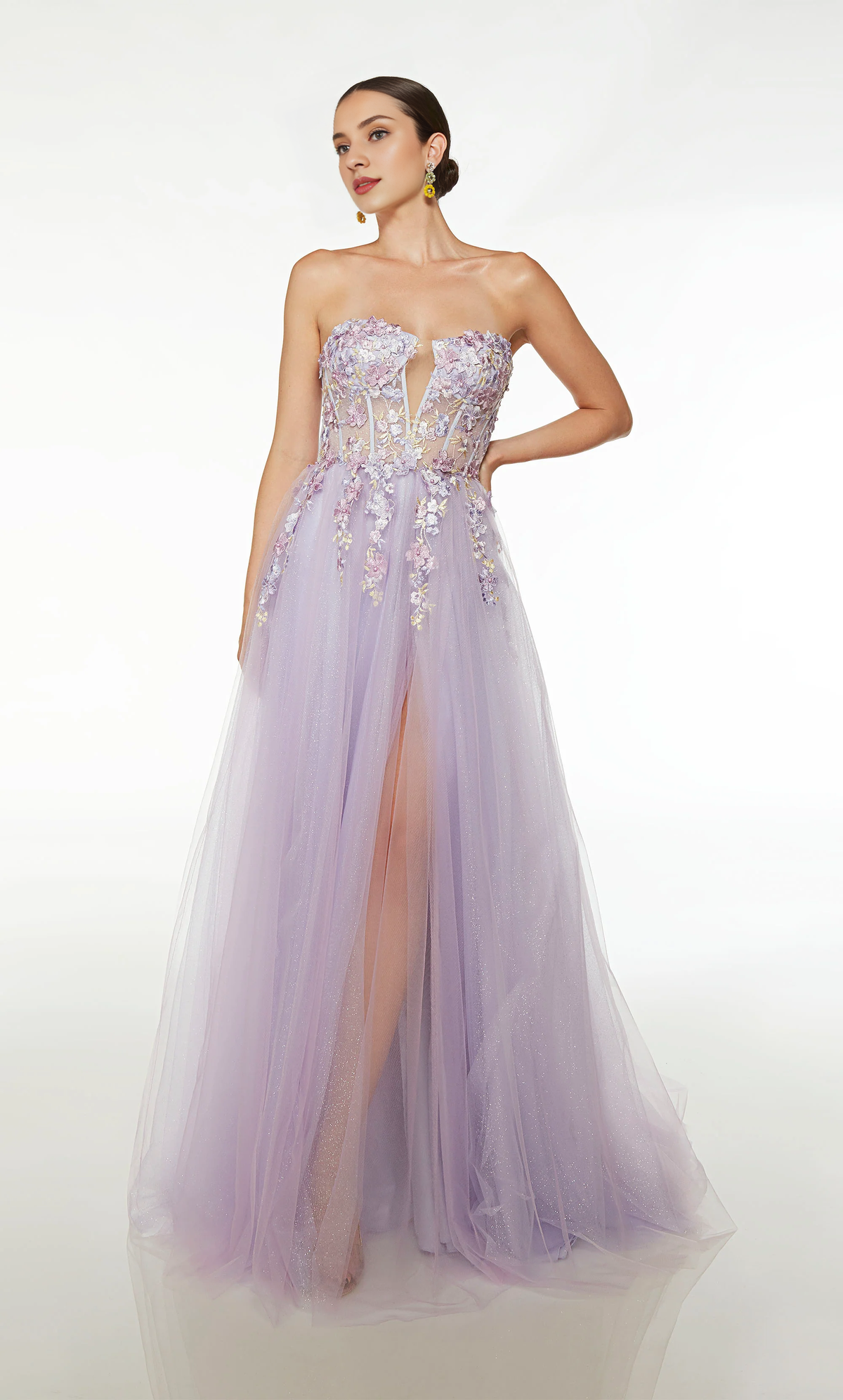 A-Line Chiffon Lace-Up Back High Slit Evening Gown - Chloe Dress