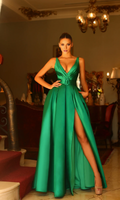 A-Line V-Neck High Slit Floor-Length Evening Dress - Chloe Dress