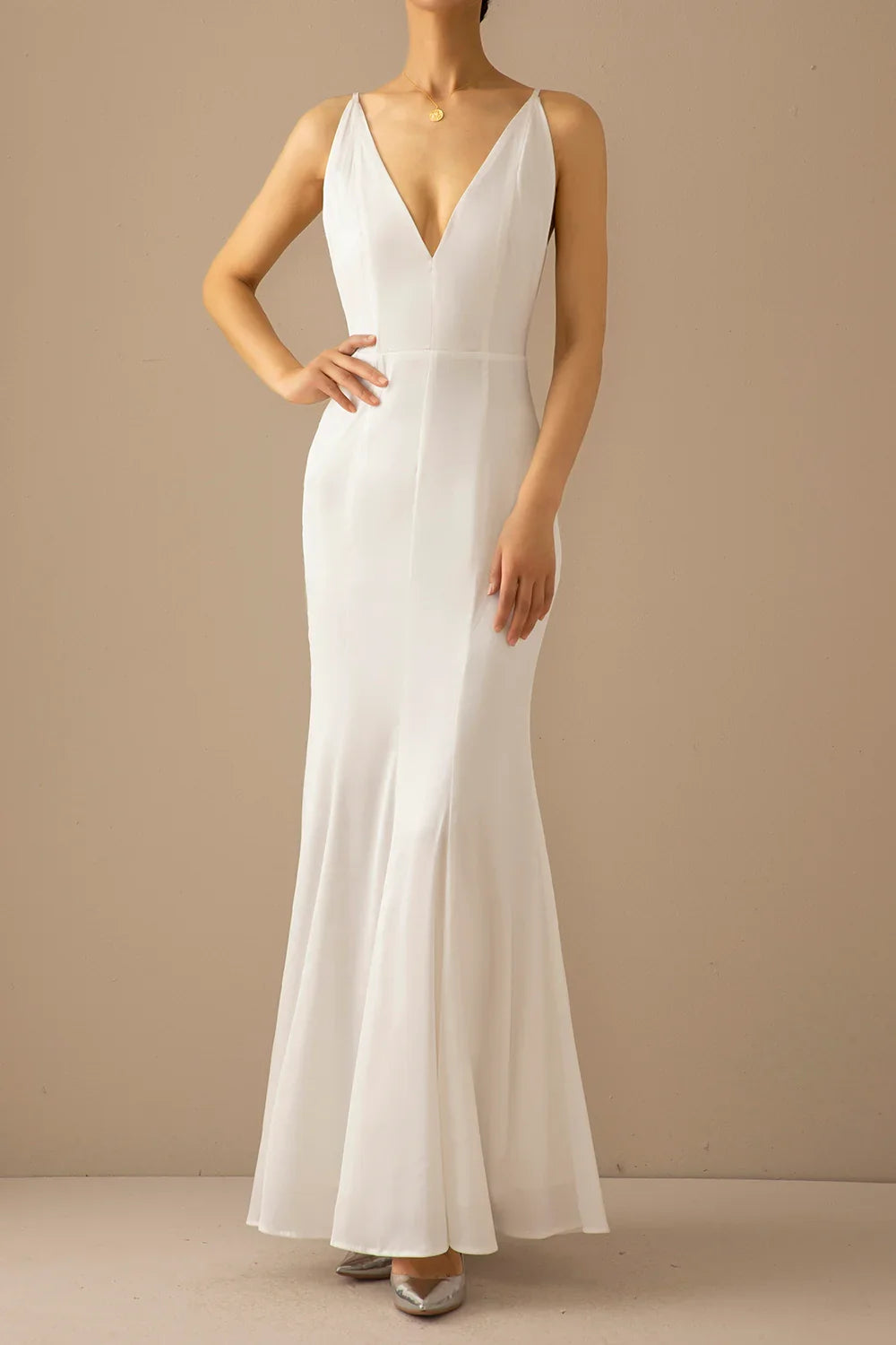 Blue Mermaid V-Neck Backless Floor-Length Prom Dress - Chloe Dress