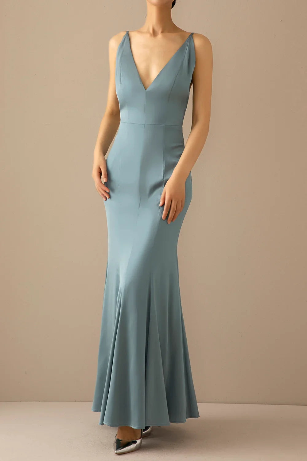 Blue Mermaid V-Neck Backless Floor-Length Prom Dress - Chloe Dress
