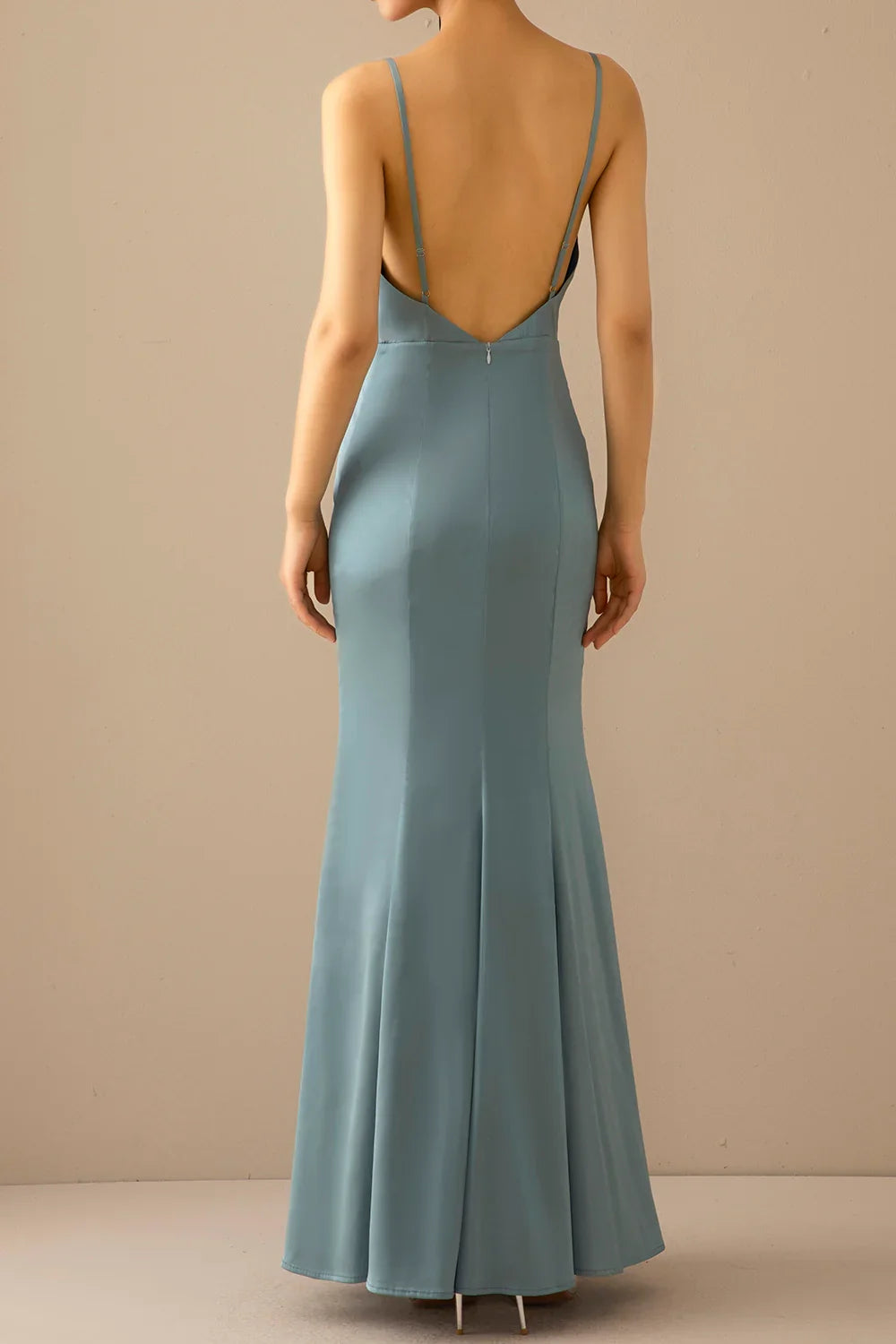 Blue Mermaid V-Neck Backless Floor-Length Prom Dress - Chloe Dress