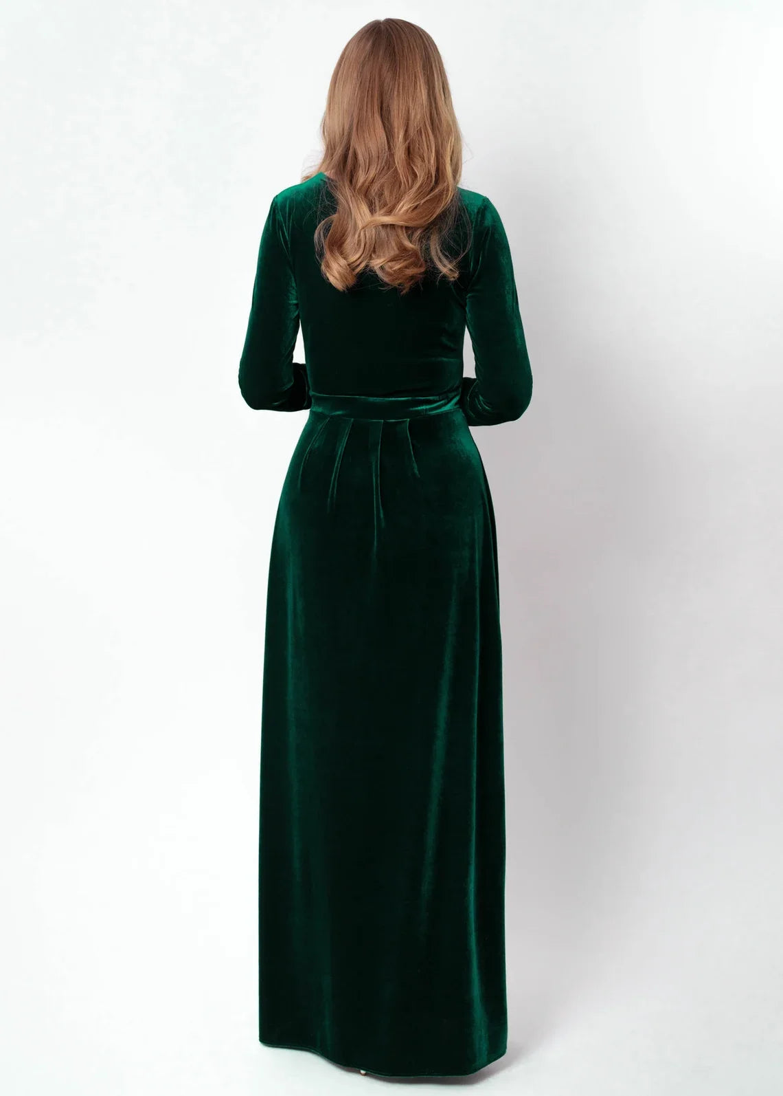 Emerald Green Velvet Long Sleeve Slit Long Bridesmaid Dresses