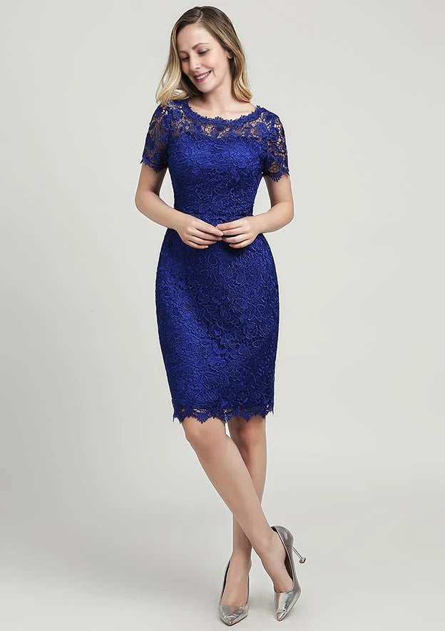 Short Sleeve Lace Sheath Mother of the Bride Knee‑Length Dress