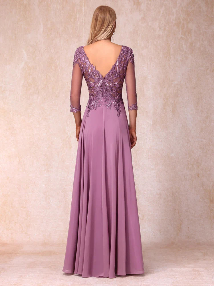 A-Line Three-Quarter Sleeve Formal Dress - Chloe Dress