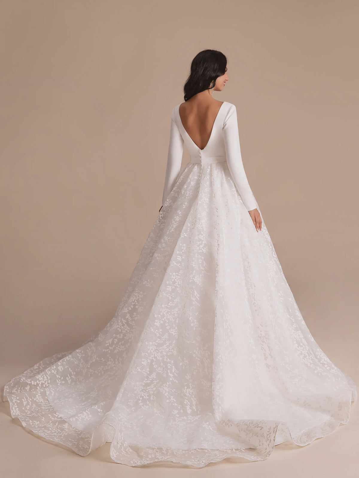 A-Line V-Neck Lace Long Sleeve Backless Wedding Dress - Chloe Dress