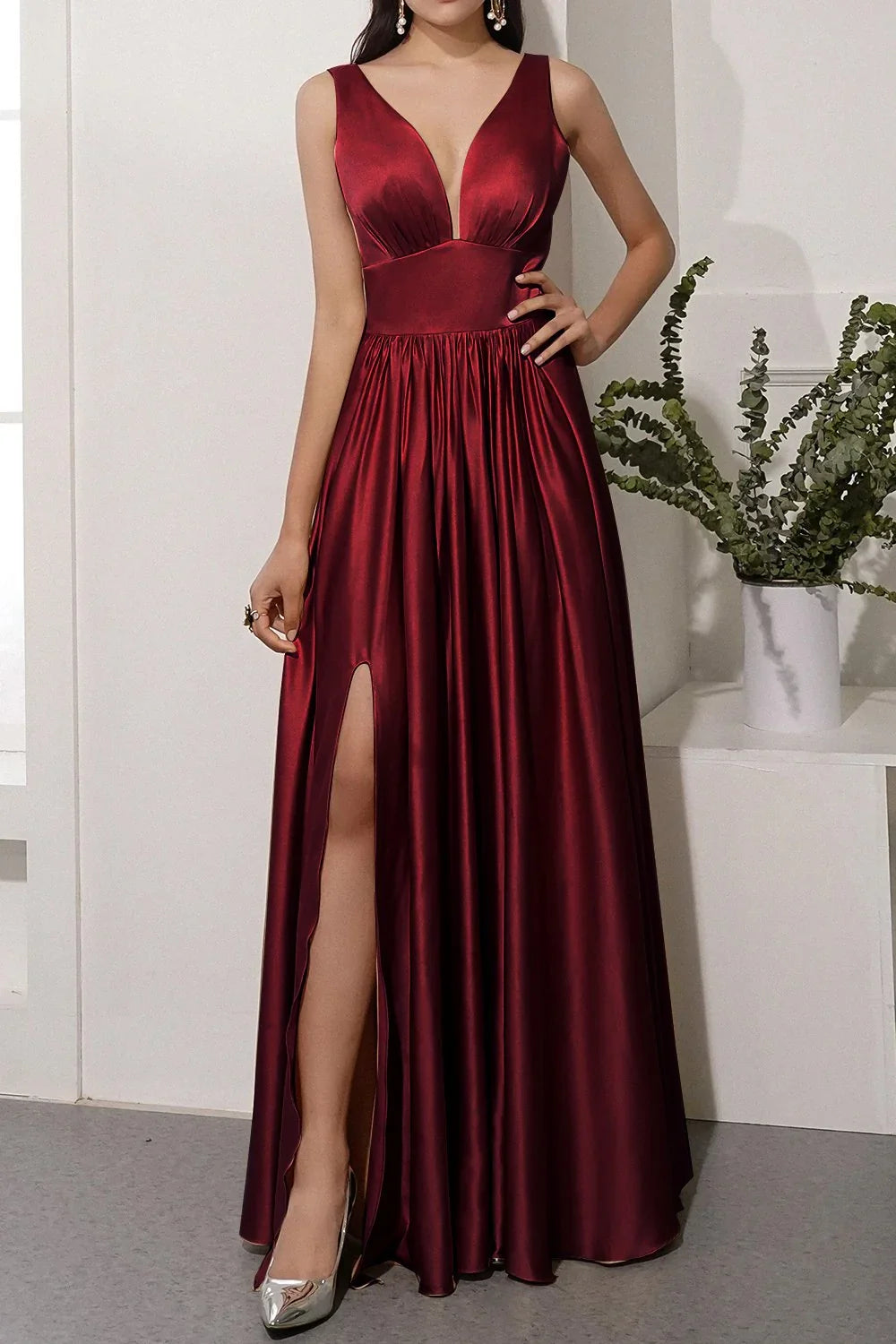 Off-Shoulder Satin Backless High Slit Floor-Length Prom Dress - Chloe Dress
