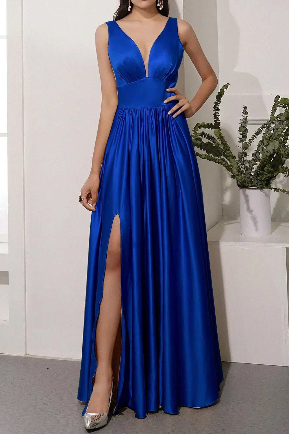 Off-Shoulder Satin Backless High Slit Floor-Length Prom Dress - Chloe Dress