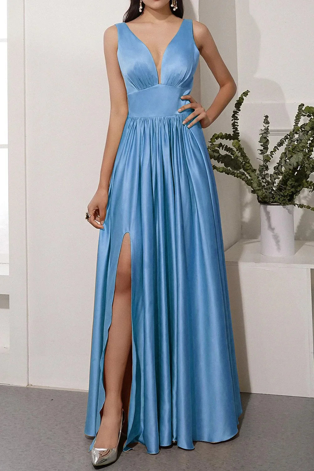Off-Shoulder Satin Backless High Slit Floor-Length Prom Dress - Chloe Dress