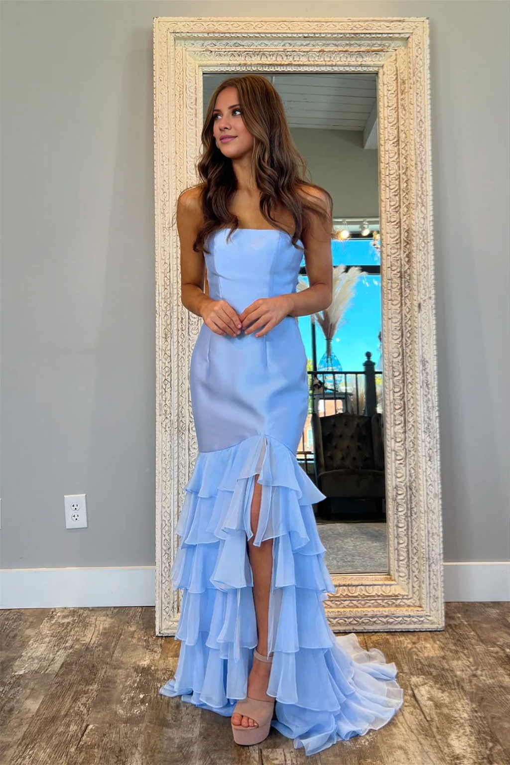 Blue Mermaid Off-Shoulder High Slit Dress - Chloe Dress
