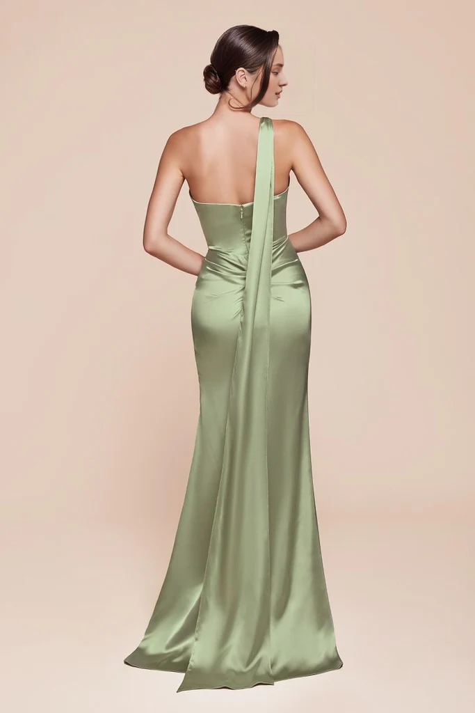 One-Shoulder Satin Floor-Length Evening Gown - Chloe Dress