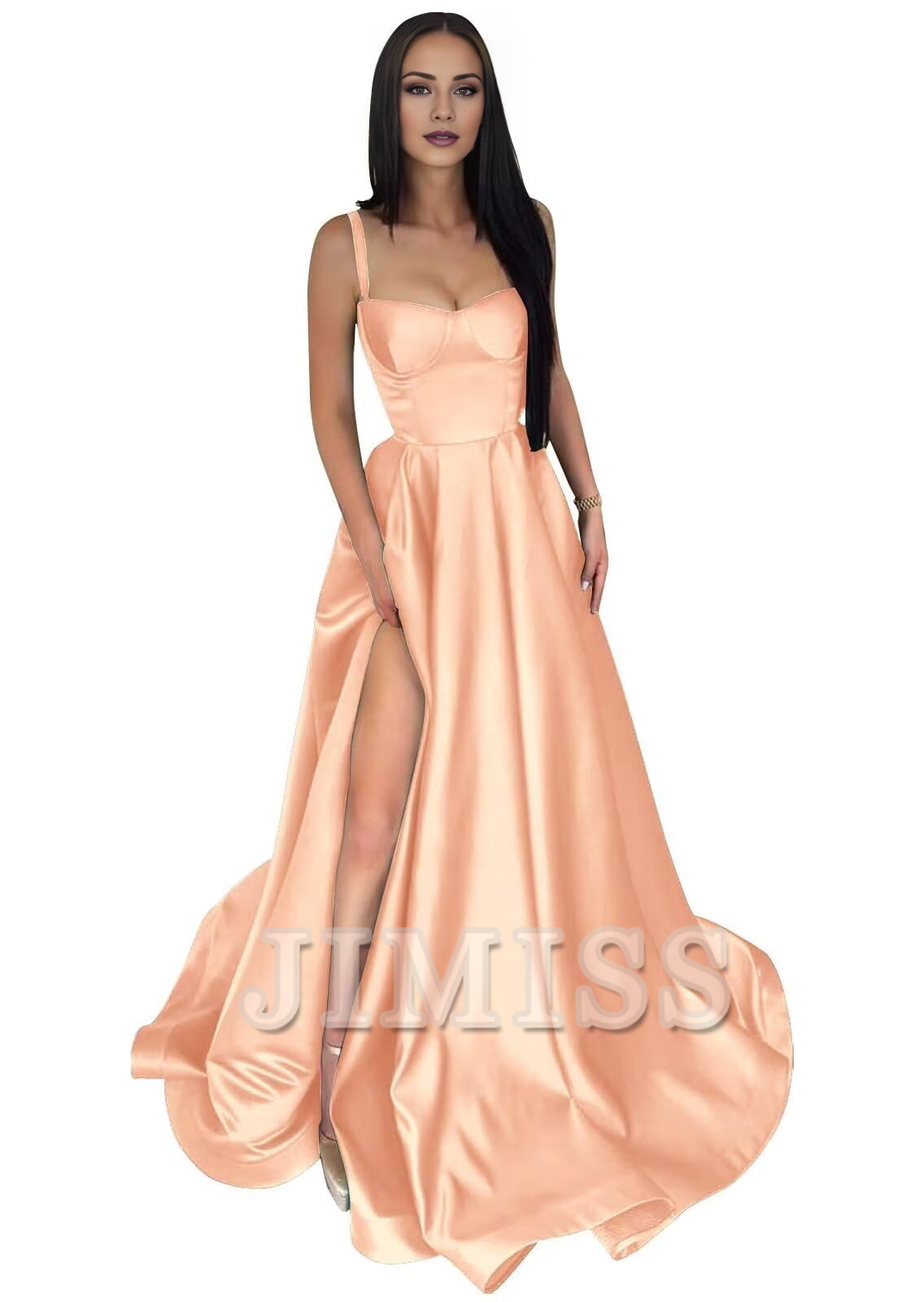 A-Line Satin High Slit Evening Gown - Chloe Dress