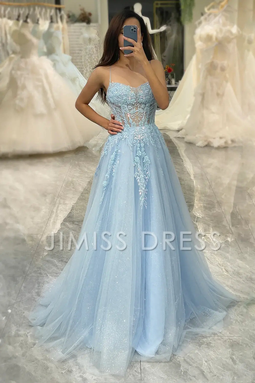A-Line Spaghetti Strap Applique Prom Dress - Chloe Dress