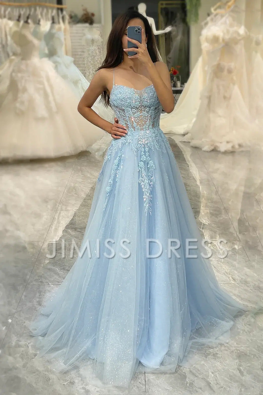 A-Line Spaghetti Strap Applique Prom Dress - Chloe Dress