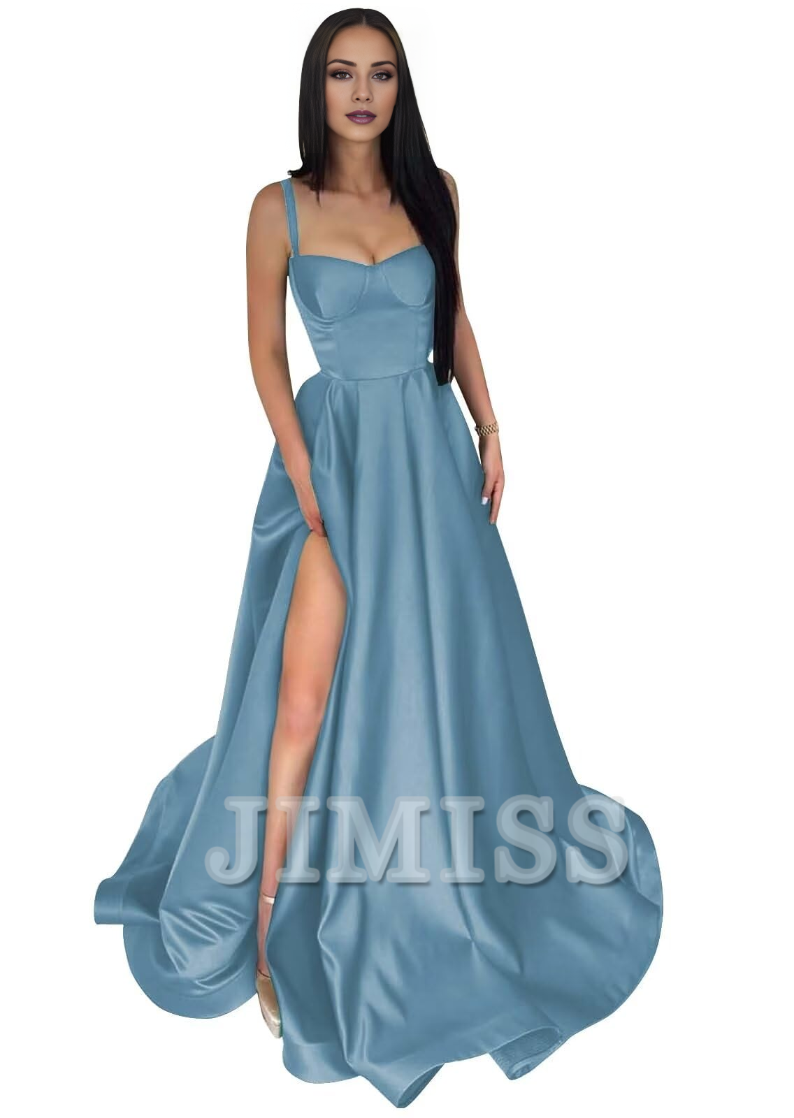 A-Line Satin High Slit Evening Gown - Chloe Dress