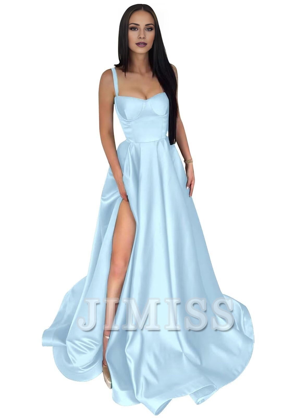 A-Line Satin High Slit Evening Gown - Chloe Dress
