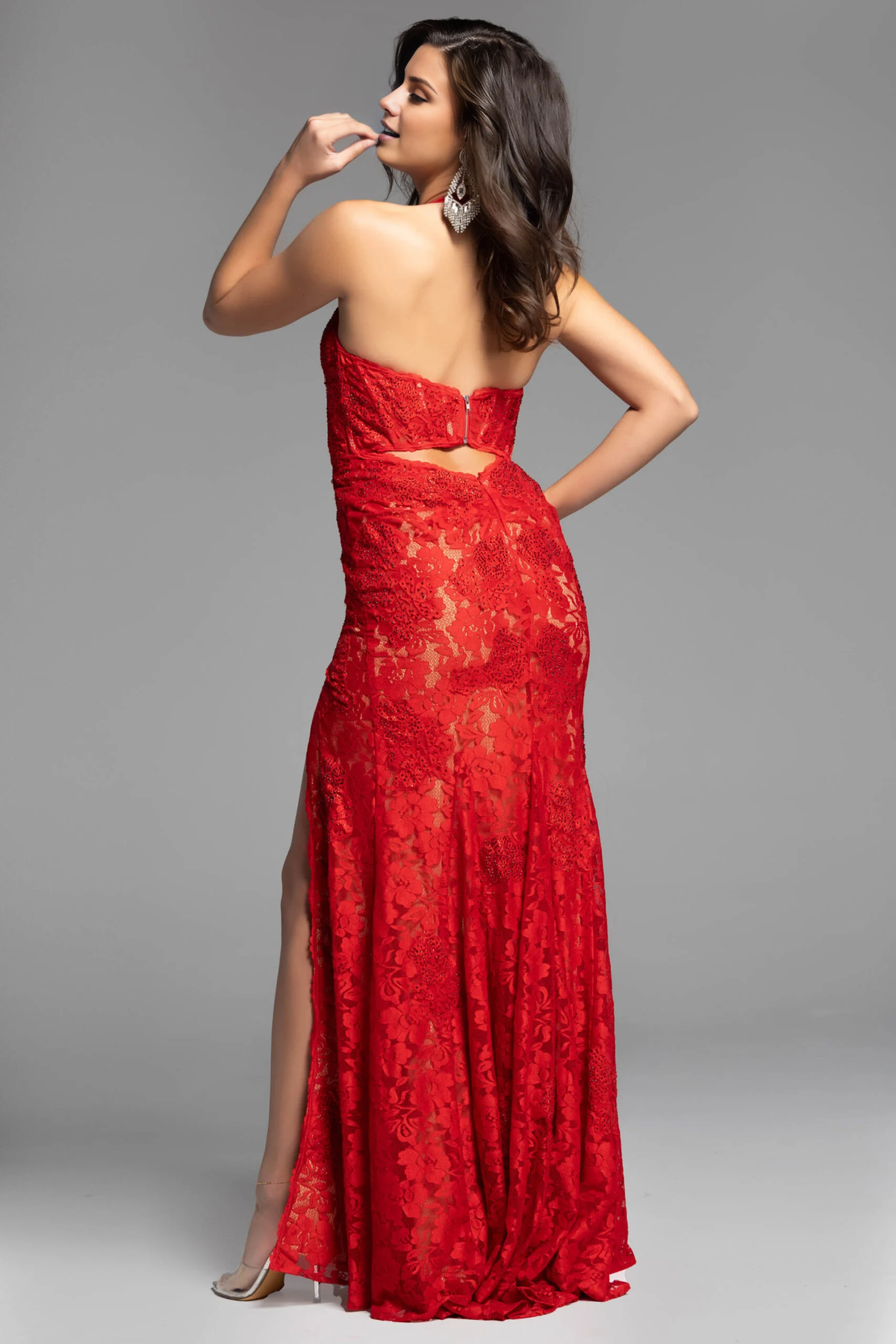 High Neck Lace High Slit Floor-Length Prom Dress - Chloe Dress