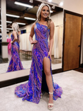 Purple Mermaid One-Shoulder Sequin High Slit Dress - Chloe Dress