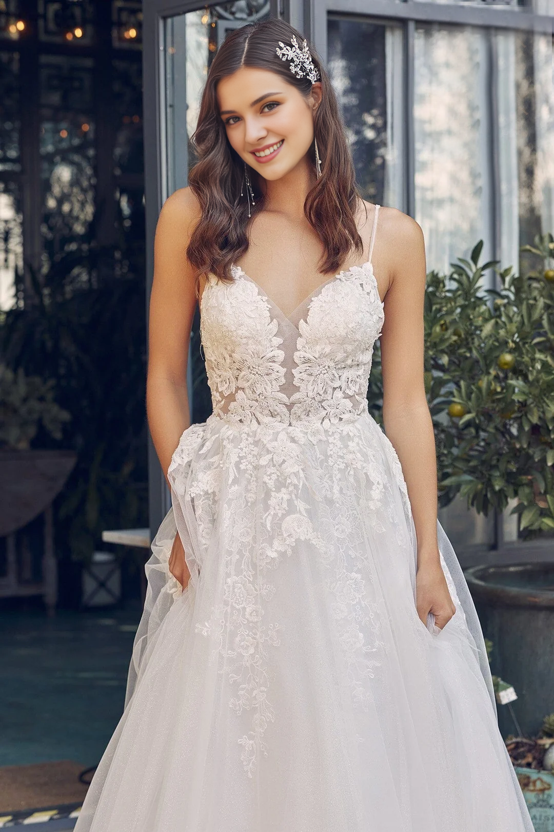 V-Neck Long Sleeve Wedding Dress - Chloe Dress